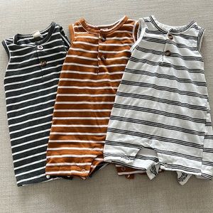 Set of three striped rompers. Size 0-3 months. Worn once.
